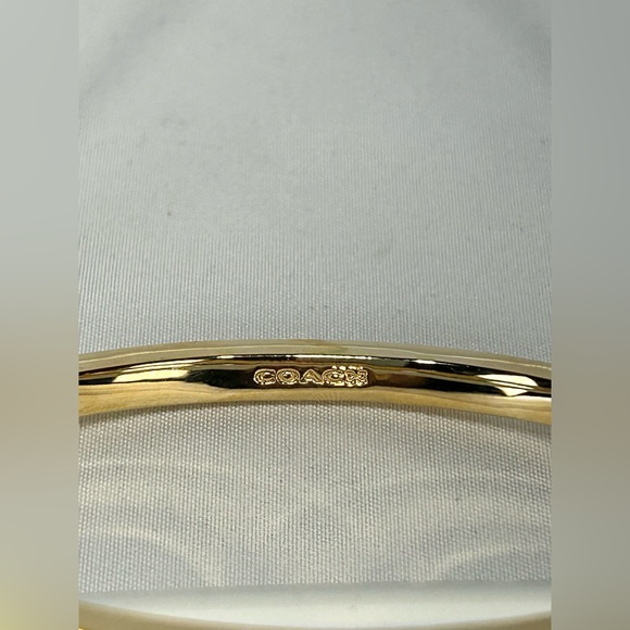 Coach Jewelry Gold Hinged Bangle Bracelet Cubic Zirconia Encrusted Gems 2 Charms - Picture 2 of 10